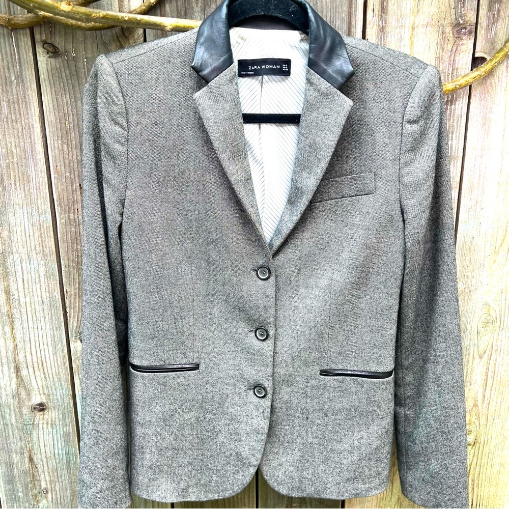 Zara Blazer With Faux Leather Collar